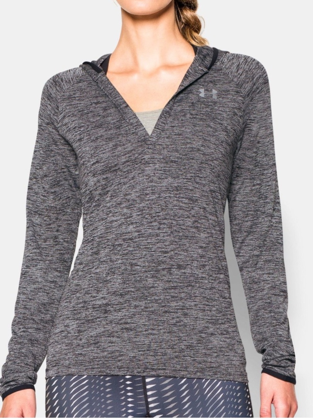 Under Armour Women’s Grey Marled Hooded Long Sleeve Top Size-Small Athleisure